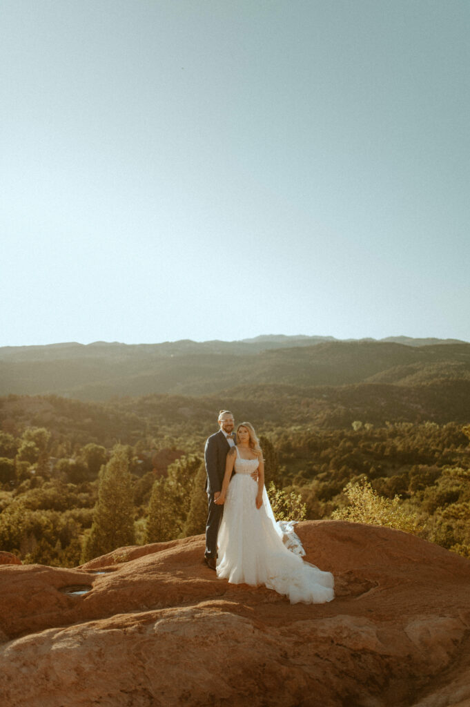 elopement at garden of the gods overlooking the high point mountains in colorado springs