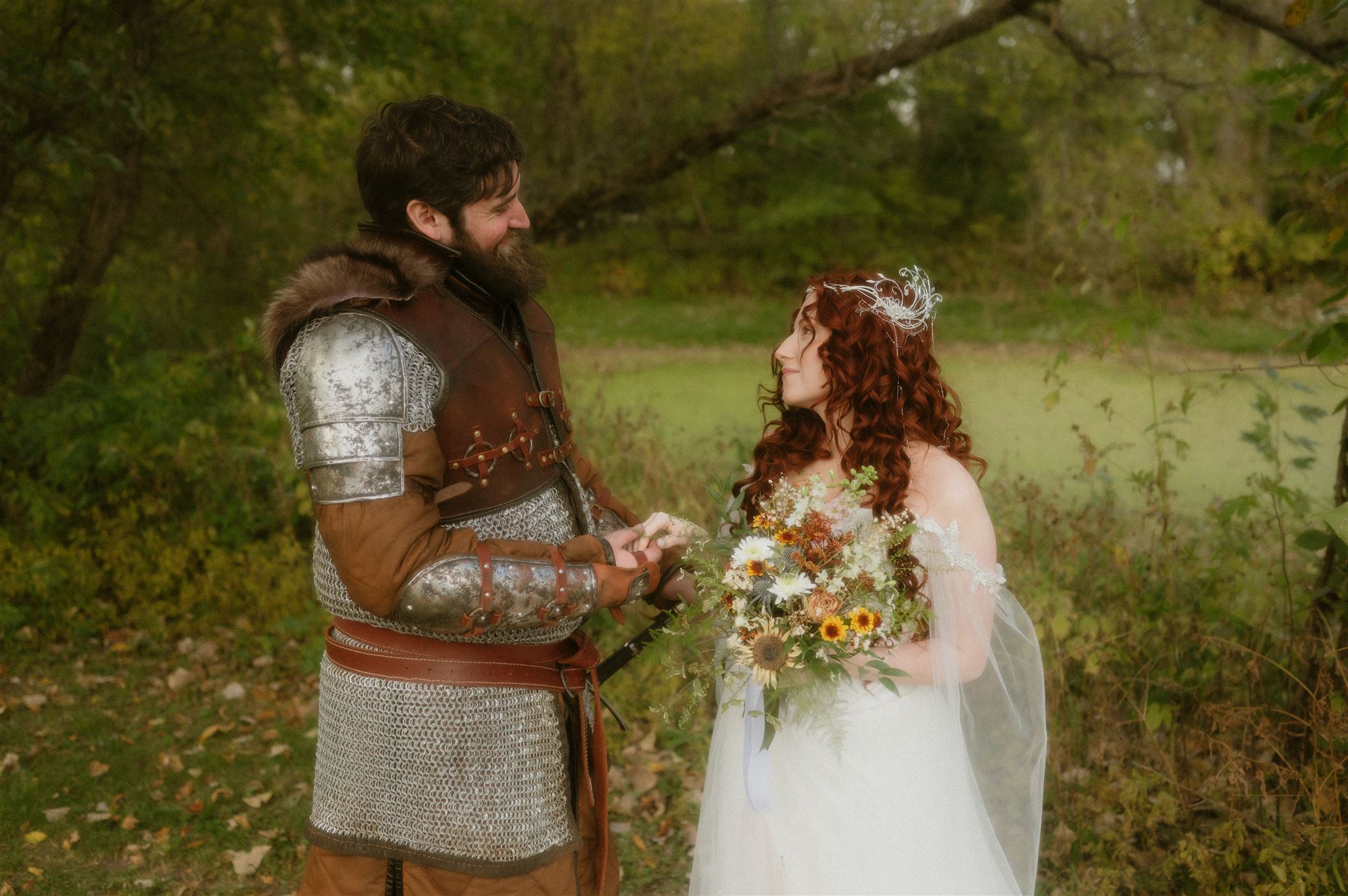 lord of the rings styled wedding bride and groom portrait